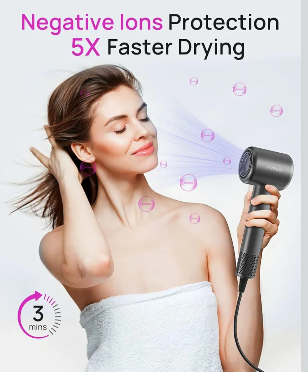 Aniekin Hair Dryer, High-Speed Ionic Low Noise Blow Dryer