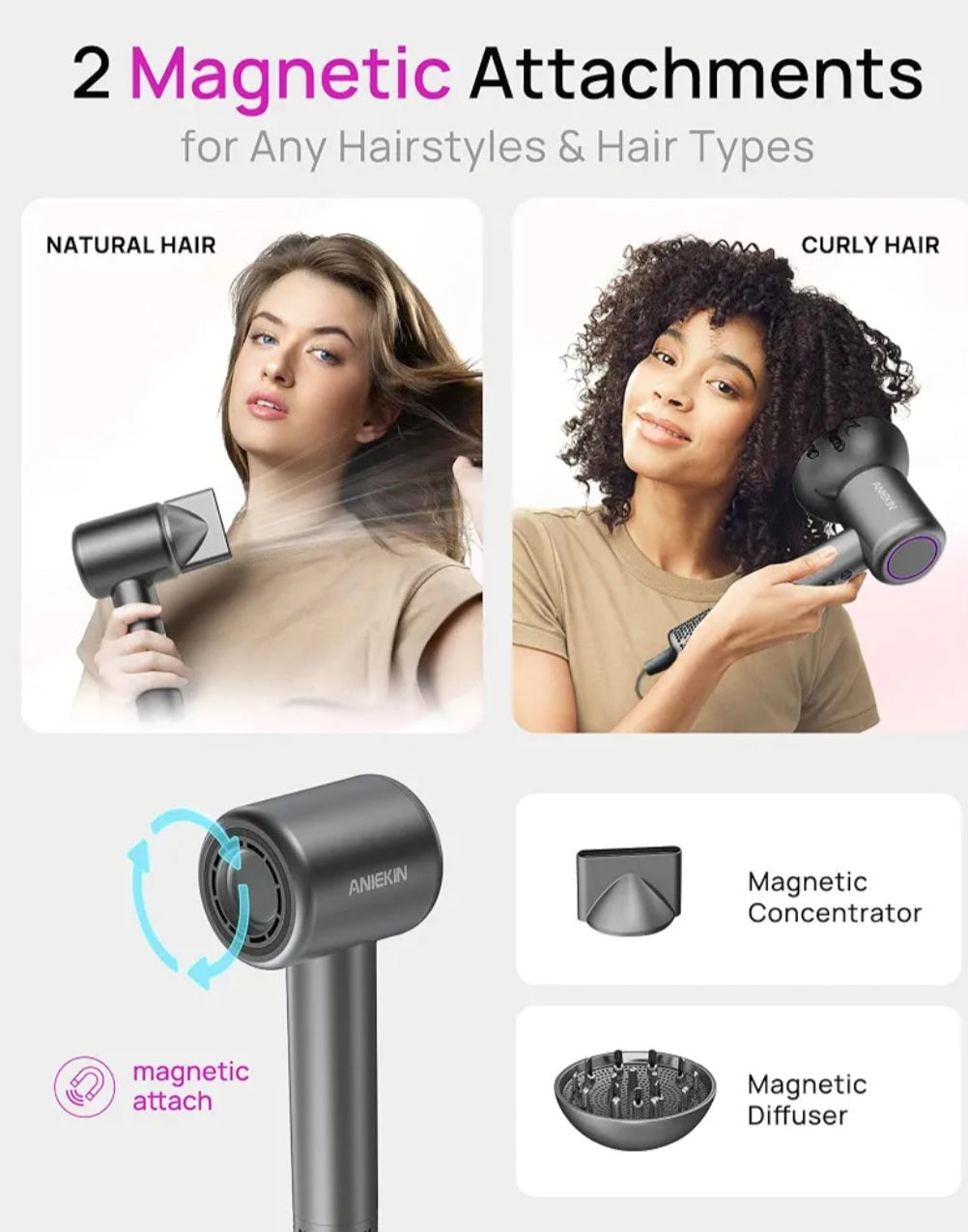 Aniekin Hair Dryer, High-Speed Ionic Low Noise Blow Dryer